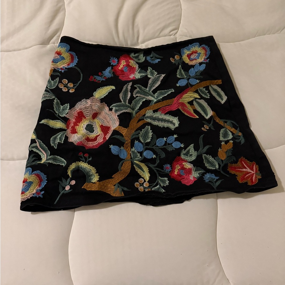 Velzera Black Skirt with Colorful Floral Embroidery